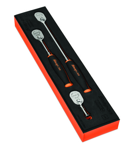 Jeu de 3 cliquets Dual 80&reg; &agrave; manche coussin&eacute;e &agrave; prise 1/4 po avec diviseur en mousse, orange