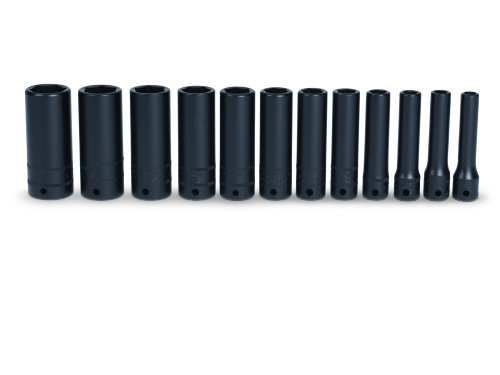 Jeu de 12 douilles impact longues m&eacute;triques Flank Drive&reg;6 pans, &agrave; prise 1/4&rdquo; (5 - 15 mm)
