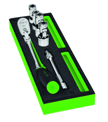 eu de 6 outils d'entretien g&eacute;n&eacute;ral pour bougie d&rsquo;allumage &agrave; manche coussin&eacute; &agrave; prise 3/8 po avec diviseur en mousse, 6-pi&egrave;ces, vert
