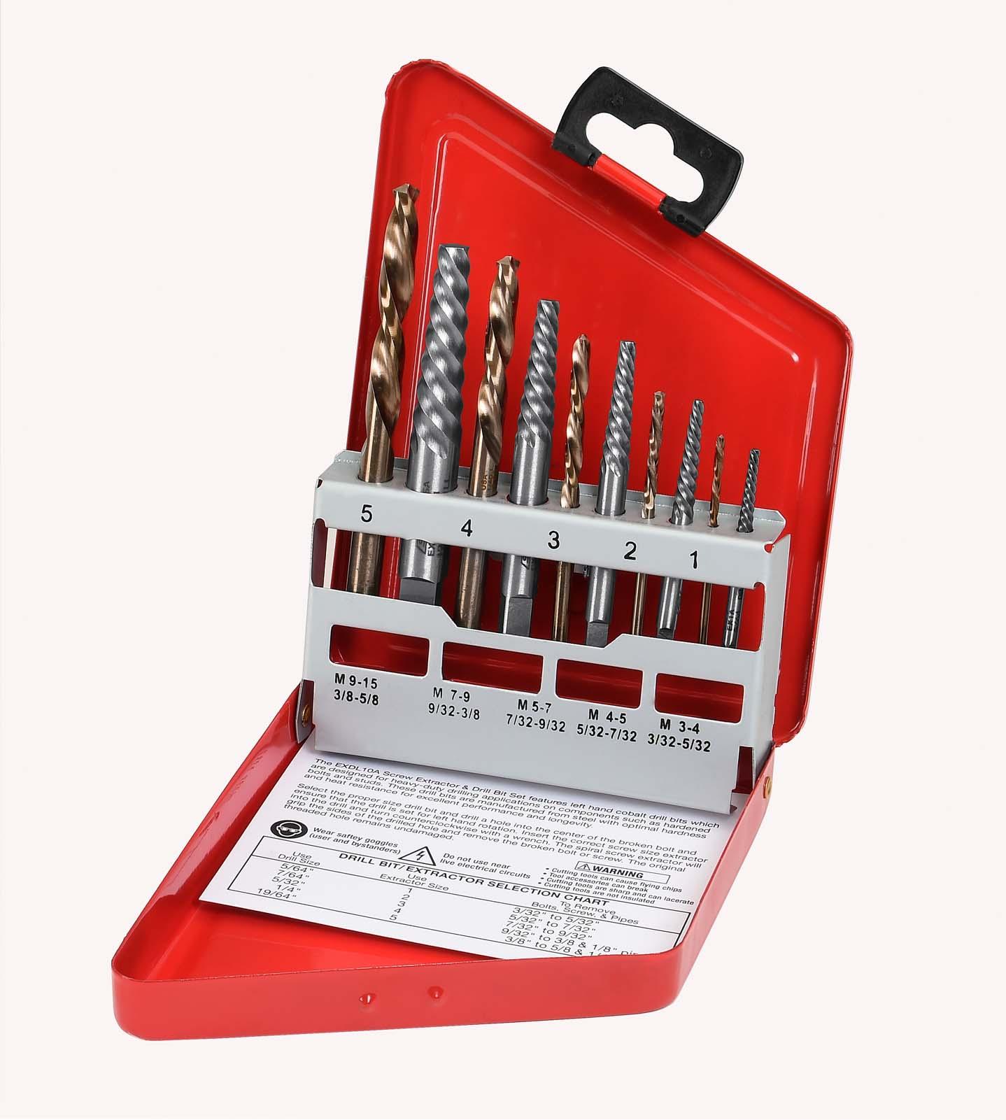 Kit extracteur et forets gauchers au cobalt, 10-pi&egrave;ces (2 - 8 mm)