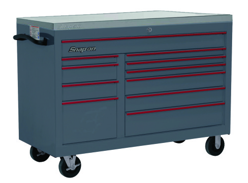Servante de la s&eacute;rie Classic avec plan de travail en acier inoxydable, storm gray avec finition rouge,&nbsp;11 tiroirs&nbsp;