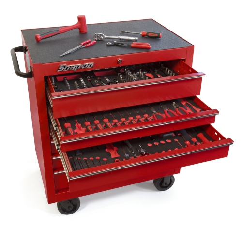 Jeu d'outils Snap-on&reg; 221 pi&egrave;ces dans une servante d'atelier rouge et syst&egrave;me Tool Control