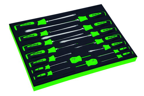 Jeu de tournevis avec poign&eacute;e Instinct&reg; Soft Grip dans une mousse de rangement, 16 pi&egrave;ces, (vert)