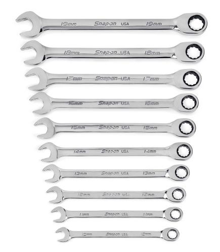 Ringratel / steeksleutelset met Flank Drive® Plus in de steek, 10-delig (10 – 19 mm)