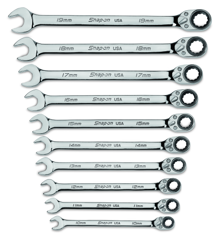 Jeu de cl&eacute;s mixtes Snap-on&reg; &agrave; cliquet coud&eacute; de 15&deg;, 12-pans avec Flank Drive&reg; 10-pi&egrave;ces (10 - 19 mm)